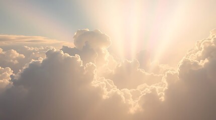 Sunset sky with clouds and sunbeams.