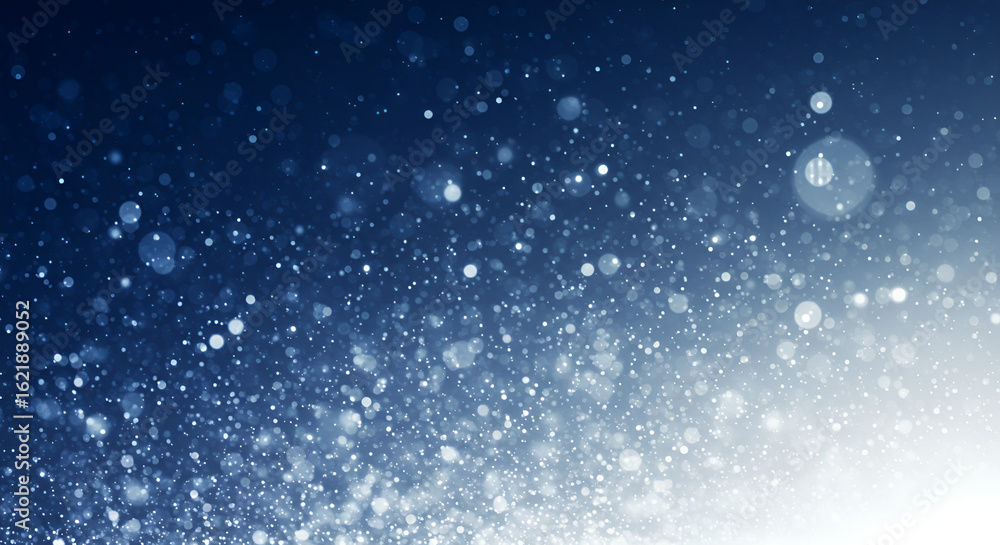 Poster abstract dreamy blue background with glowing particles and bokeh effect