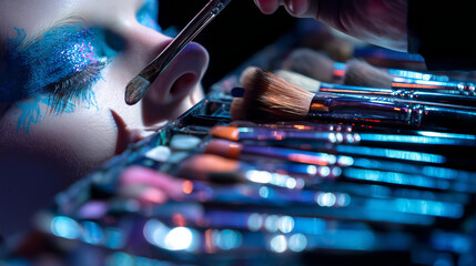 Vibrant Backstage Makeup Magic at London Fashion Week with Glitter and Tools of the Trade