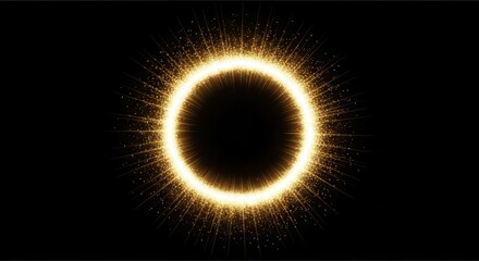 Naklejka premium Golden Ring of Light and Sparkles on Black Background Keywords: golden ring, light effect