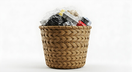 Dirty Trash Bin with Refuse – White Background