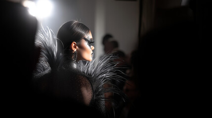 Dramatic Feathered Black Couture Look Captured Backstage at London Fashion Week