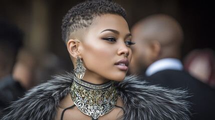 Bold Editorial Glam at London Fashion Week with Statement Jewelry and Textured Fur for High Fashion Impact