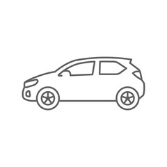 Compact City Car Icon in Side View, Urban Vehicle, Small Car Outline Symbol for Transport and Mobility. Editable stroke