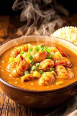 Steaming Hot Delicious Louisiana Seafood Gumbo with Rice