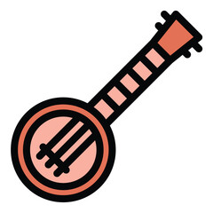 Banjo icon flat line style illustration representing folk and country music suitable for music apps instrument guides and cultural projects