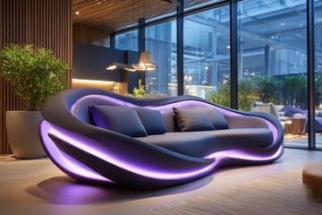 Modern, curved sofa with lighting