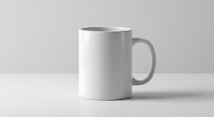 Obraz premium A plain white ceramic mug sits on a white surface, ready for use.