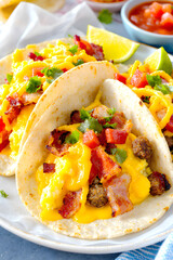 Delicious Texas Breakfast Tacos with Eggs, Bacon, and Salsa