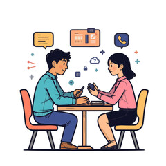 Dynamic dialogue between friends urban park illustrative scene vibrant cityscape eye-level perspective communication skills