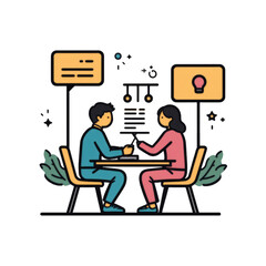 Collaborative meeting between two professionals office space illustration contemporary setting eye-level view business concepts
