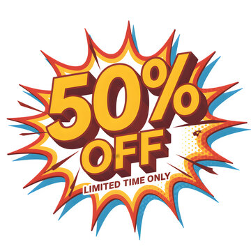 Fifty percent off limited time offer sale discount isolated on a transparent background image