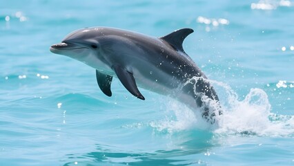 Dolphin leaping gracefully out of the turquoise ocean waters