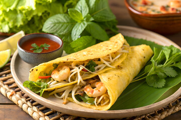 Delicious Vietnamese Savory Crepes with Shrimp and Pork