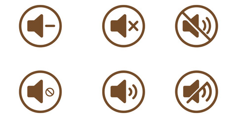 Set of Speaker Icons Featuring Mute, Unmute, and Volume Control Symbols for User Interface