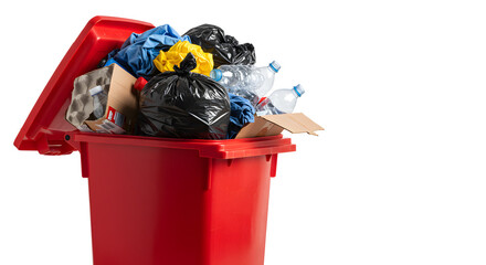 Full Garbage Bin with Mixed Waste – White Background