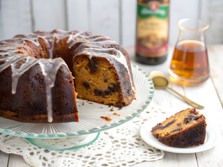 Delicious Caribbean Rum Cake with Glaze and Cocktails