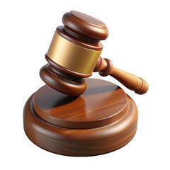 Wooden gavel and sounding block isolated on transparent background