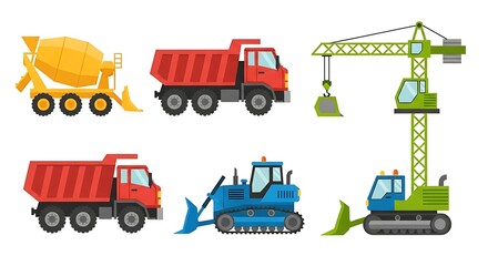 Colorful Cartoon Construction Vehicles: Dump Trucks, Bulldozers and Concrete Mixer for Kids