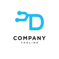 Letter D Electronic Logo Icon Vector