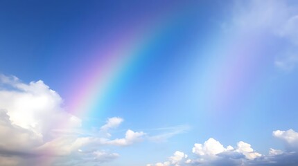 Blue sky background with white clouds and a rainbow, the vast blue sky and clouds sky on sunny day.