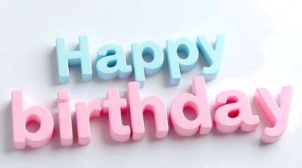 Happy Birthday Colorful text on White Background 3D illustration.