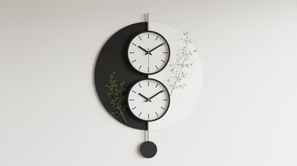A modern minimalist wall clock with a yin-yang inspired design.