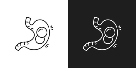 Abdominal distension line icon. A bloated stomach icon, a line drawing of a bloated stomach filled with food. Suitable for medical infographics and nutrition articles. Motion graphics