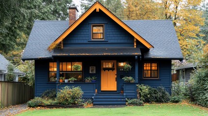 Charming blue house with orange trim