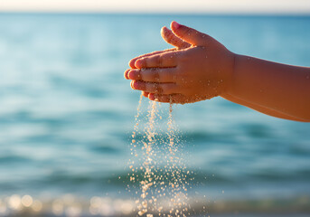 Child playing with sand at beach
