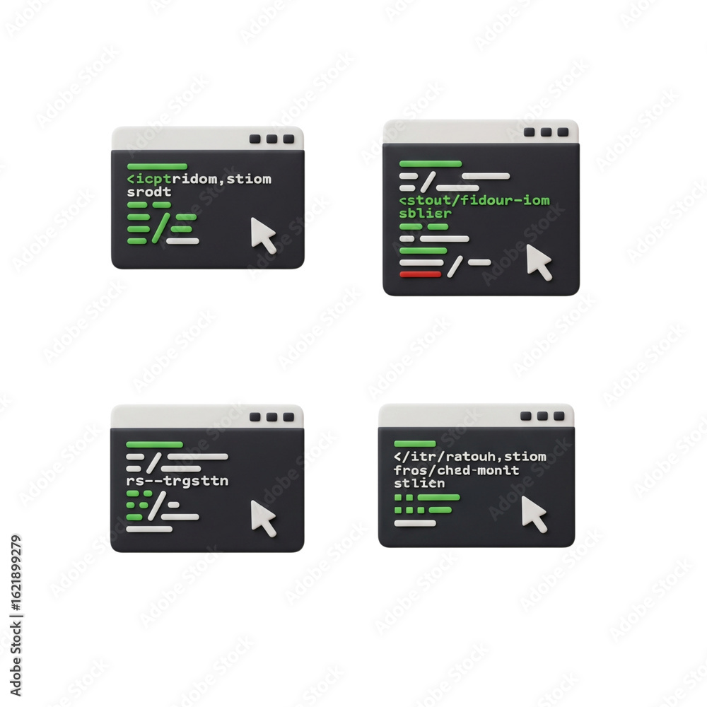 Aufkleber four stylized computer code windows with cursors