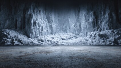 Icy, cavernous landscape, dark and vast