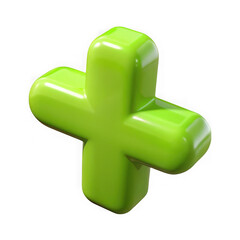 Shiny green plus sign isolated on transparent background