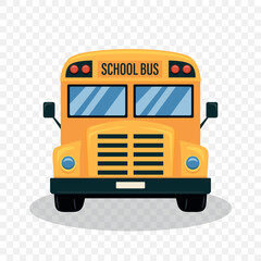 Vector Flat Cartoon Yellow School Bus Icon Isolated. Cartoon School Bus Illustration for Kids Education. Back to School, Children Transport. School Transport Clipart