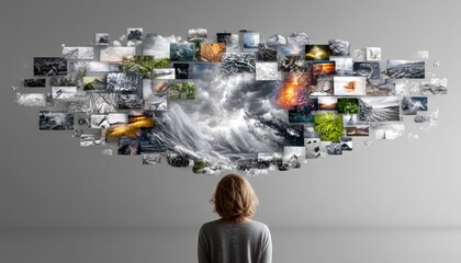 Woman contemplates a multitude of images