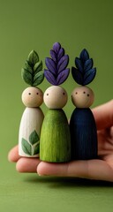 Painted Wooden Figures with Leaves