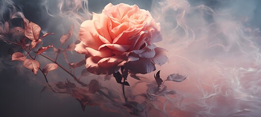 a light rose , coming out of the smoke, generative AI