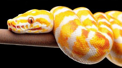 Fototapeta premium Closeup of Yellow and White Snake on Dark Branch