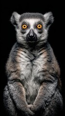 Fototapeta premium Gray and White Lemur Portrait Against Black Background