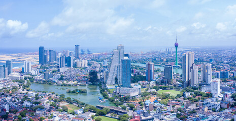 Aerial view of Colombo city, Sri Lanka, on a cloudy day
