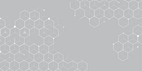 abstract geometric hexagon with connecting dots and lines. Hexagonal Molecular structure abstract tech network pattern, connecting Medical science, technology concept background Vector illustration.	
