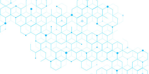 Science network pattern blue Hexagonal abstract background. Big Data Visualization structure elements . Health care and science medical pattern innovation. Template design with concept Dots and lines.