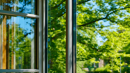 Reflections on Green Office Windows in Modern Urban Construction