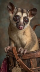Curious Primate in Rustic Basket Soft Lighting Portrait