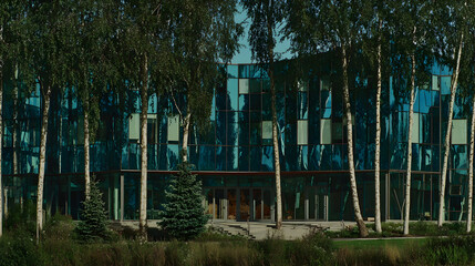 Close View of Green Curtain Wall System on Modern Commercial Building