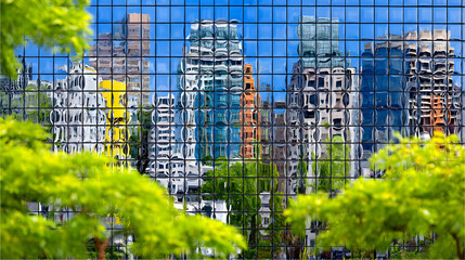 Close View of Green Curtain Wall System on Modern Commercial Building