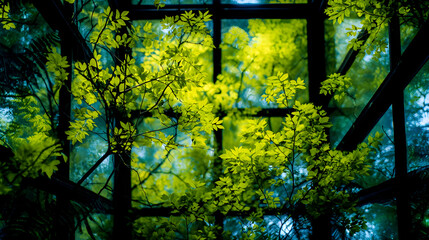Modern Office Facade with Reflective Green Glass Panels Close-Up