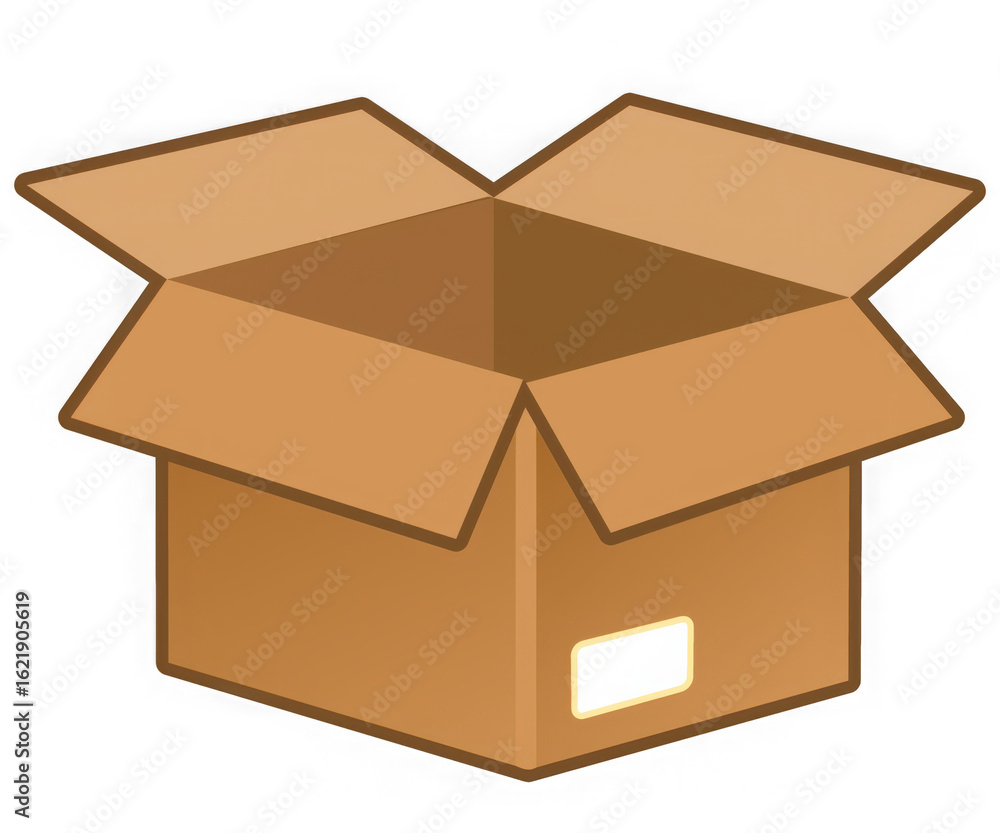 Poster an empty open cardboard box with its flaps extended upwards ready for packing or shipping isolated o
