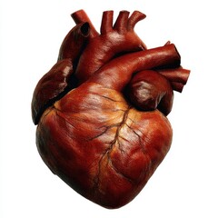 Detailed Human Heart Anatomy Red Brown Organ Isolated on White