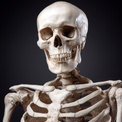 Detailed Human Skeleton Close Up Against Dark Background